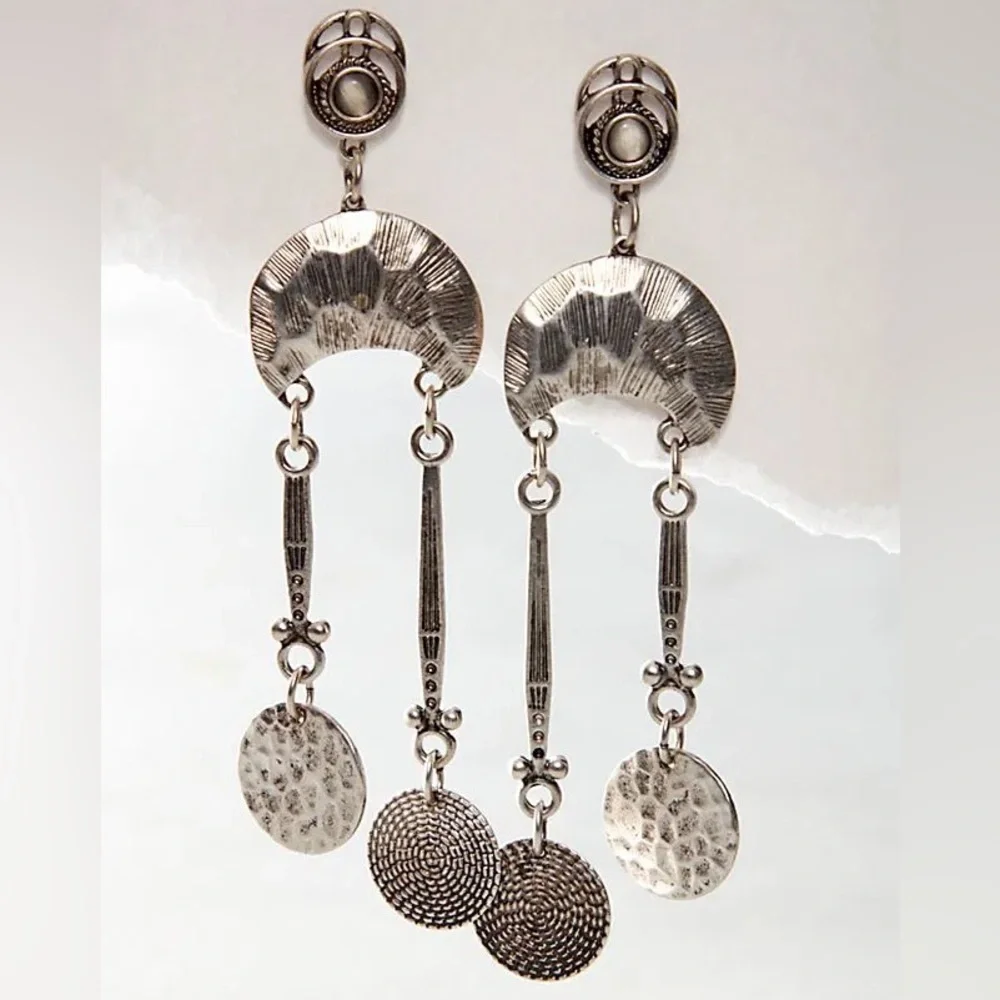 Free People Silver-Tone Textured Dangle Earrings
